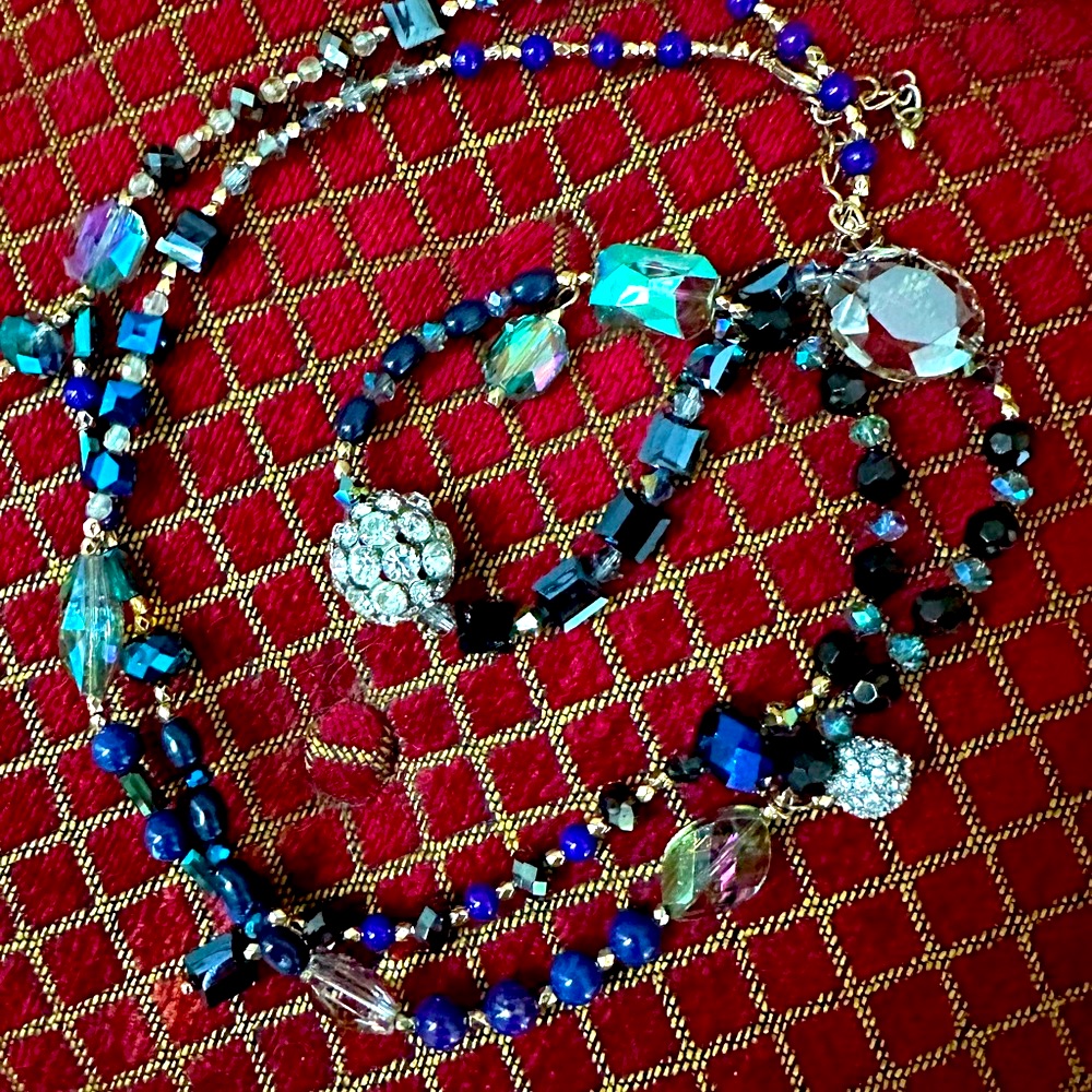 Gorgeous 22in Long Blue Crystal Necklace- Statement Piece